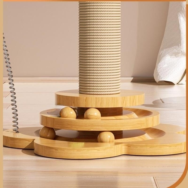 Durable Wood Cat Toy: Turntable with Sisal Scratch Board