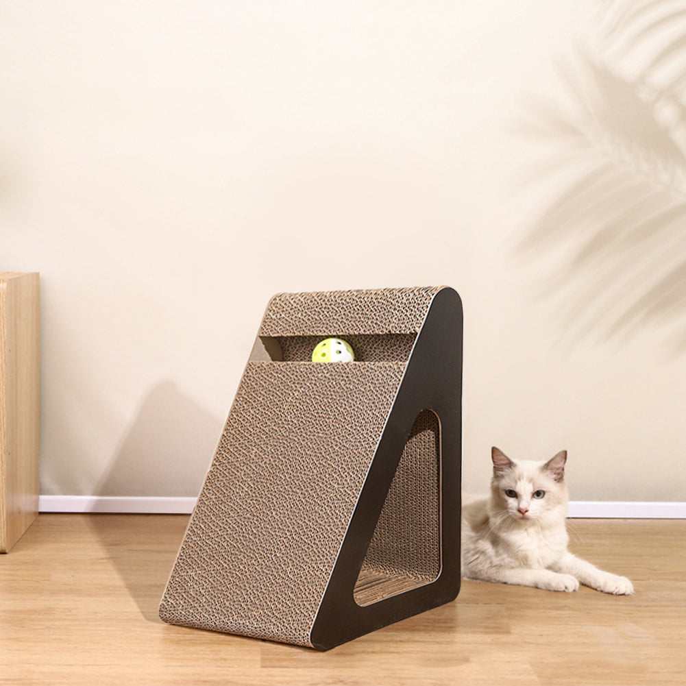 2-in-1 Cat Scratcher & Toy - Triangle Design with Spinning Balls