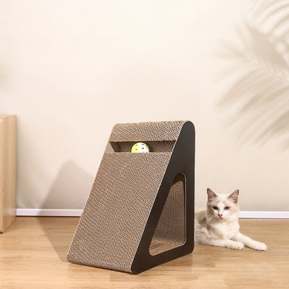 2-in-1 Cat Scratcher & Toy - Triangle Design with Spinning Balls