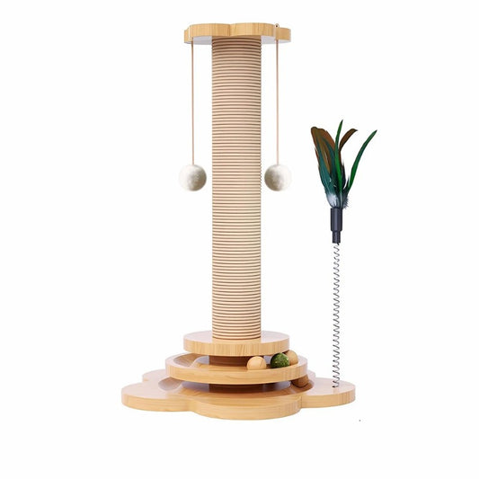 Solid Wood Cat Toy: Teaser Stick & Anti-Slip Base